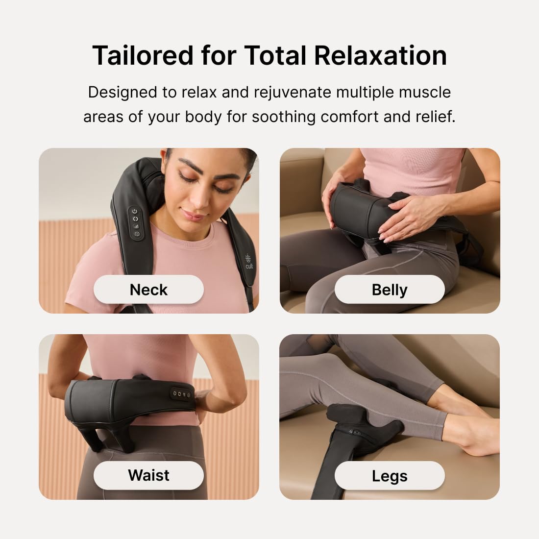CULT Deep Relax Manual Neck & Shoulder Massager, Deep Tissue Kneading Shiatsu Rollers For Pain Relief, Cordless Massager, Black