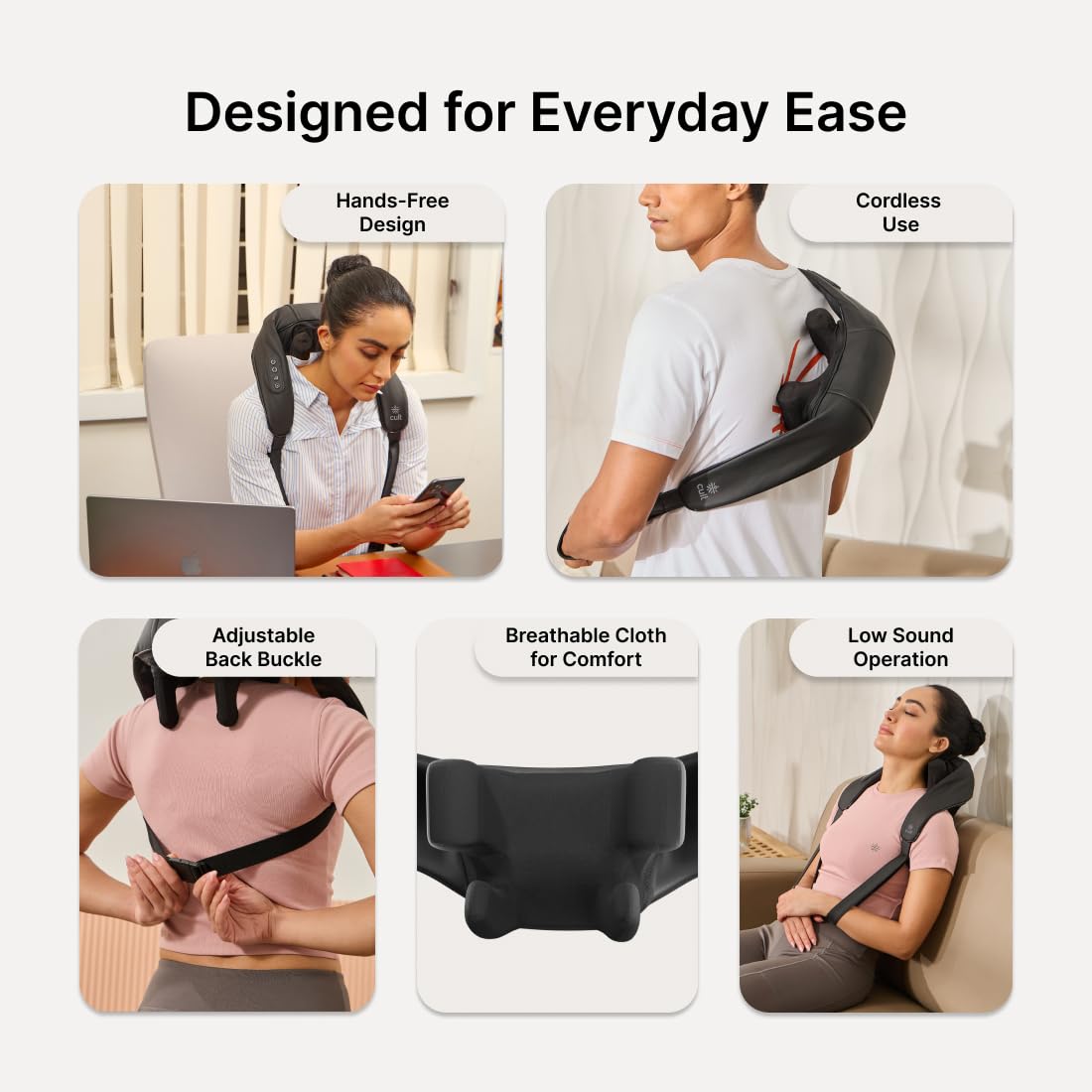 CULT Deep Relax Manual Neck & Shoulder Massager, Deep Tissue Kneading Shiatsu Rollers For Pain Relief, Cordless Massager, Black